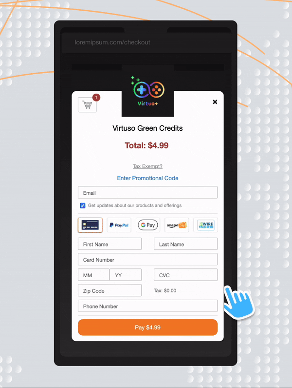 An example gif of someone checking out with FastSpring and using google pay to make a purchase.