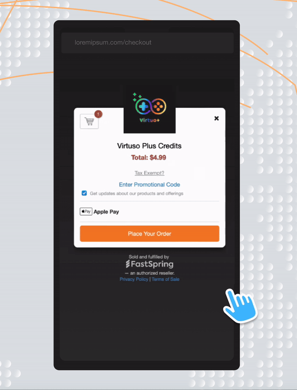 An animated gif of someone making a purchase in FastSpring's checkout with Apple Pay.