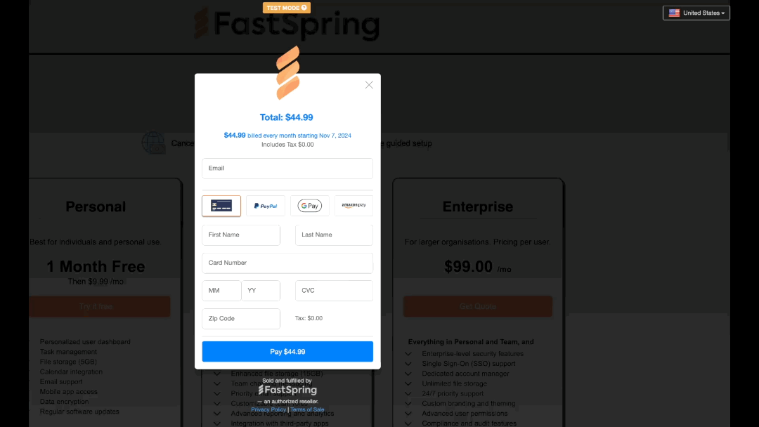 This is what FastSpring’s language localization looks like in the checkout demo tool.