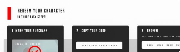 An example game website screenshot mockup explaining how to make a website purchase, copy a code, and then redeem it in app, to illustrate mobile app monetization and selling outside the app store.