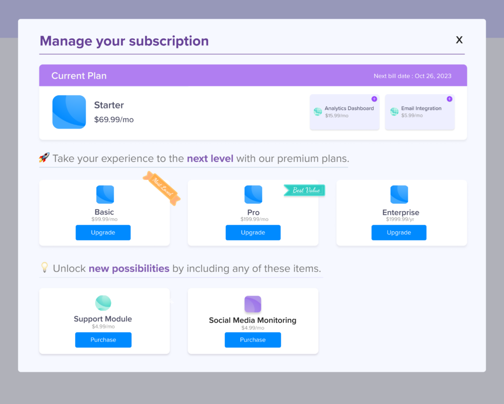 Image showing purchase options surfaced at checkout with the Offers API.
