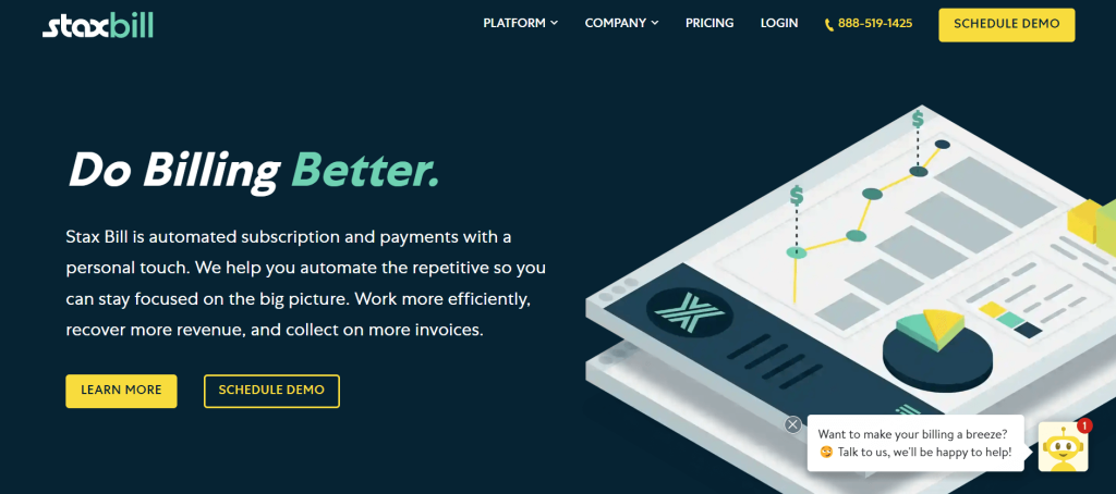 Stax Bill homepage: Do Billing Better.